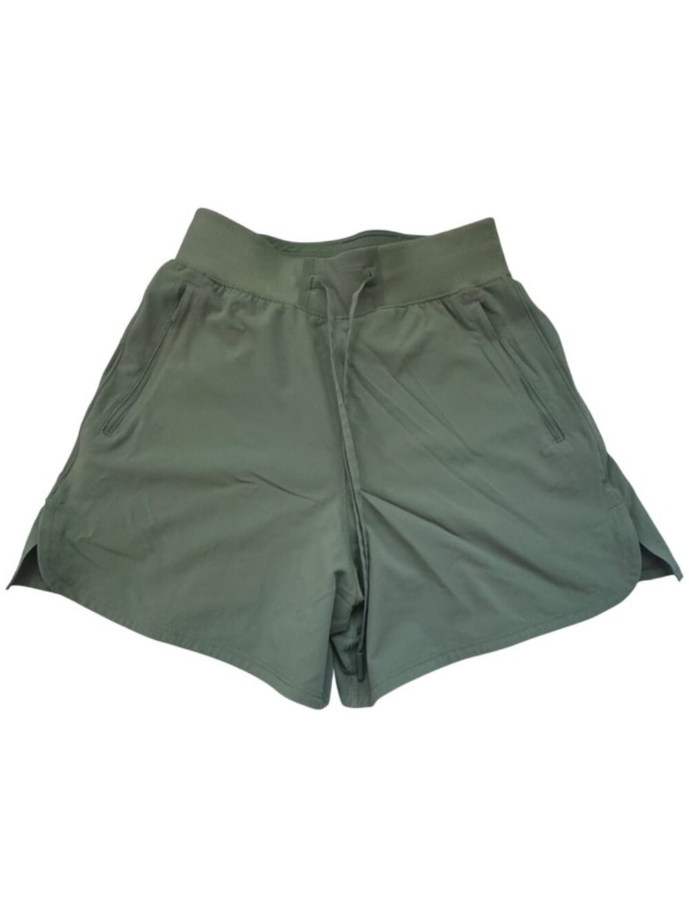 Lululemon Green High Rise Athletic Shorts Size 2 Zipper Pockets Workout Gym Run